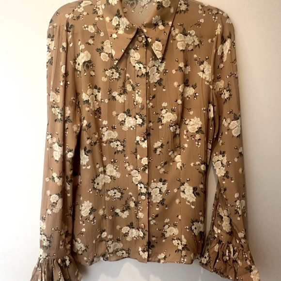 💫Michael Kors Collection Woman's 100% Silk Floral Shirt Size 10 - Picture 1 of 7